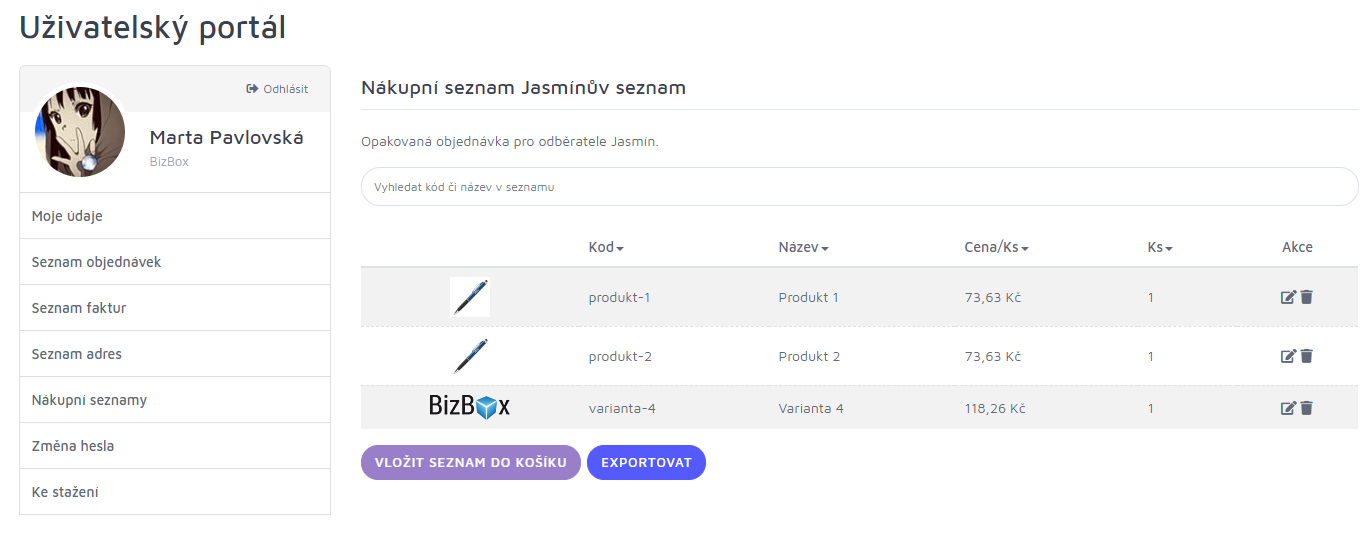 Seznamy v&nbsp;uživatelském portálu